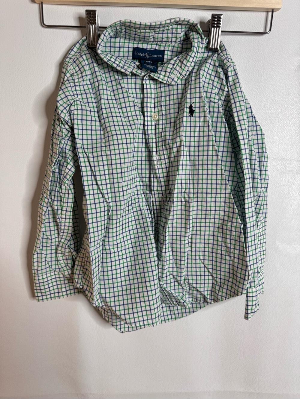 Ralph Lauren White Shirt with Green & Navy Windowpane Check